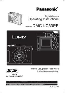 Panasonic Lumix LC33 manual. Camera Instructions.